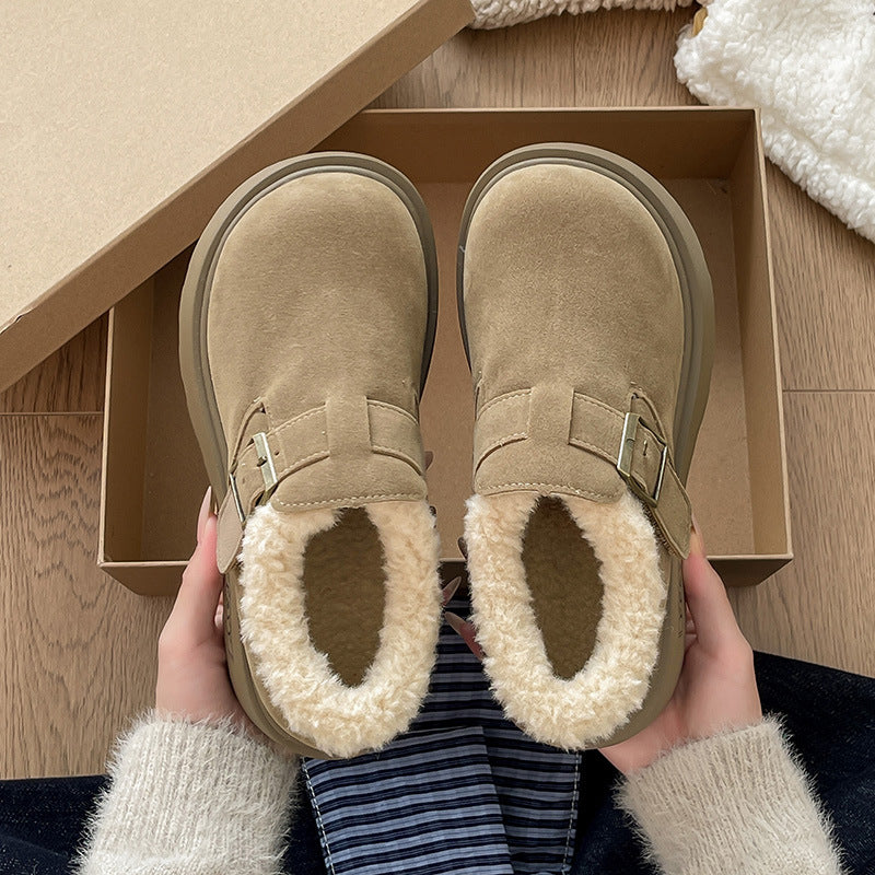 Damen Komfort Clogs mit warmem Kunstfell und modischem Riemen EB