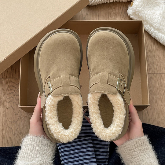 Damen Komfort Clogs mit warmem Kunstfell und modischem Riemen EB