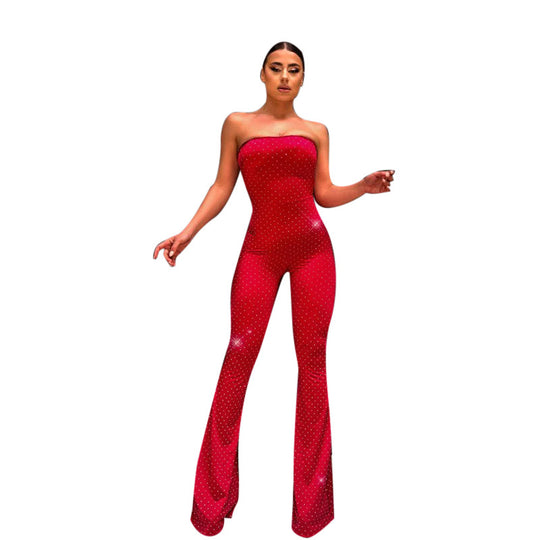 Damen Eleganter und figurbetonter Jumpsuit mit schimmernden Applikationen EB
