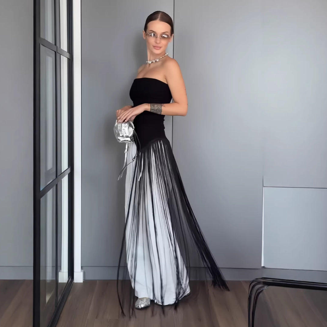 Damen Maxikleid mit schimmerndem Fransen-Design EB