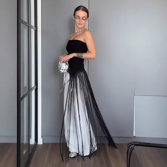 Damen Maxikleid mit schimmerndem Fransen-Design EB