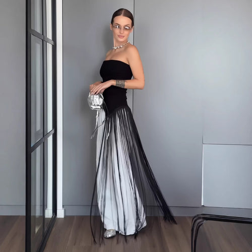 Damen Maxikleid mit schimmerndem Fransen-Design EB