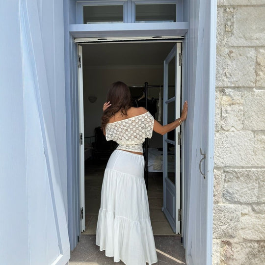 Damen Off-Shoulder Spitzenoberteil mit floralem Design EB