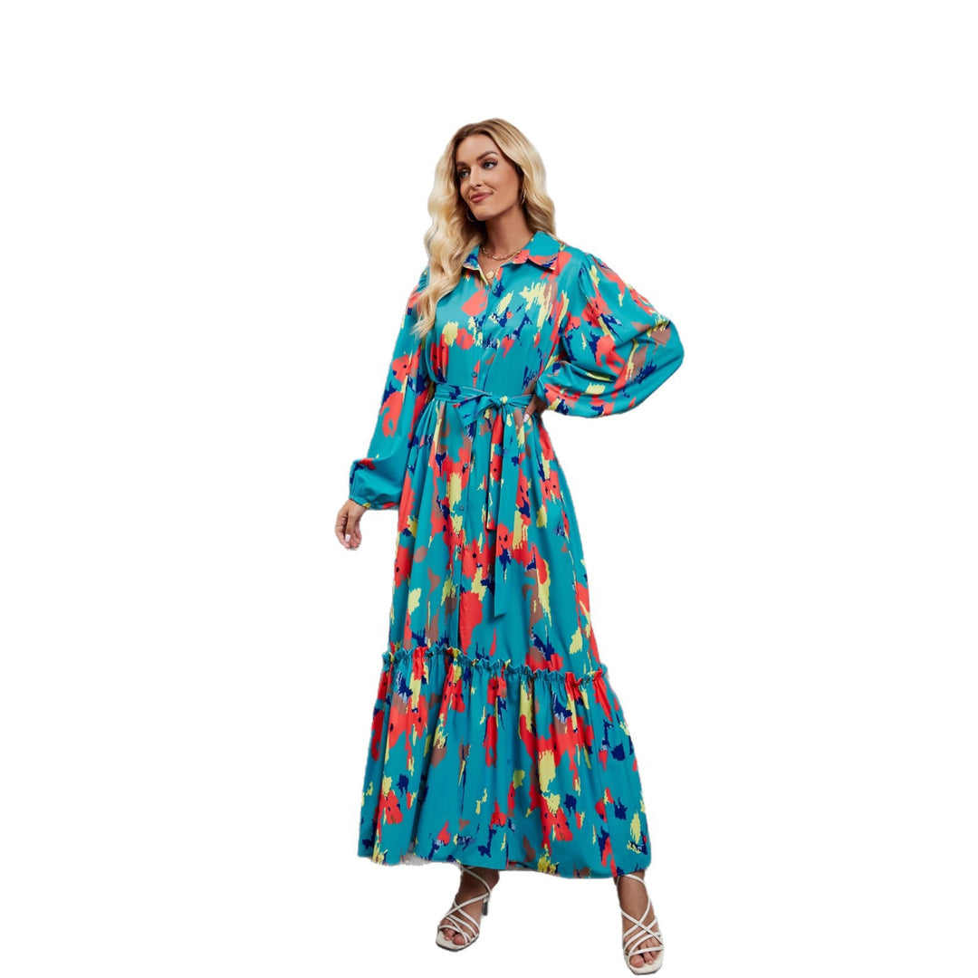 Damen Maxikleid mit farbenfrohem Floral-Design und elegantem Taillengürtel EB