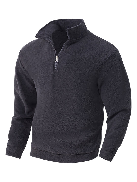 Herren nan Fleece-Halbzip-Pullover mit Stehkragen, weichem Teddy-Fleece und elastischen Bündchen EB
