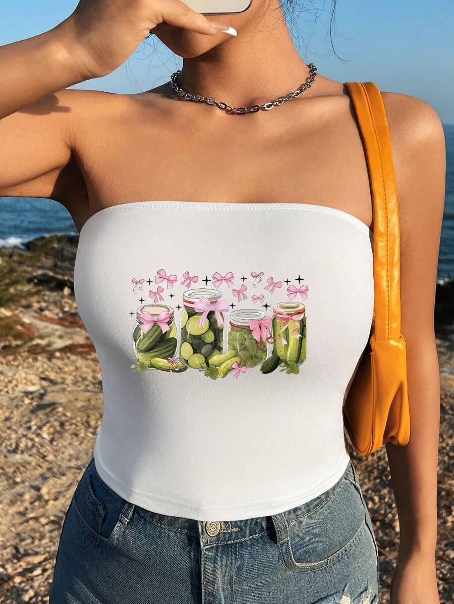 Damen Bandeau-Top mit maritimen Motiv und elastischem Material EB