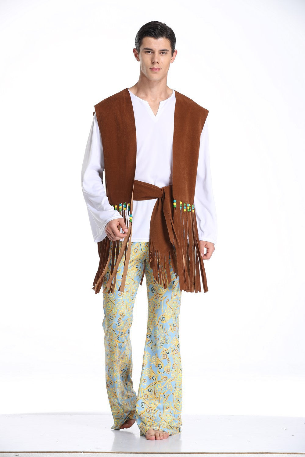 Herren Kostüm im Wildwest-Stil mit fransigem Weste und bunten Hosendetails EB