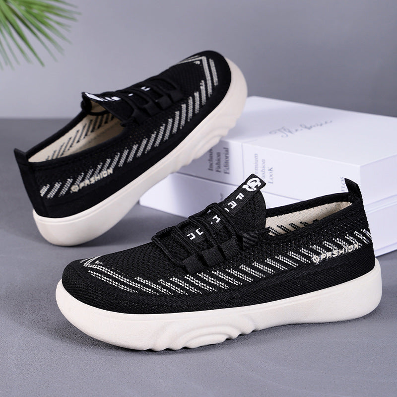 Damen Leichte Freizeit Sneakers mit elastischem Strickdesign und rutschfester Sohle EB