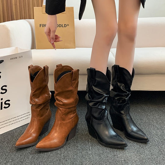 Damen Western-Stiefel mit eleganter Raffung und Absatz EB