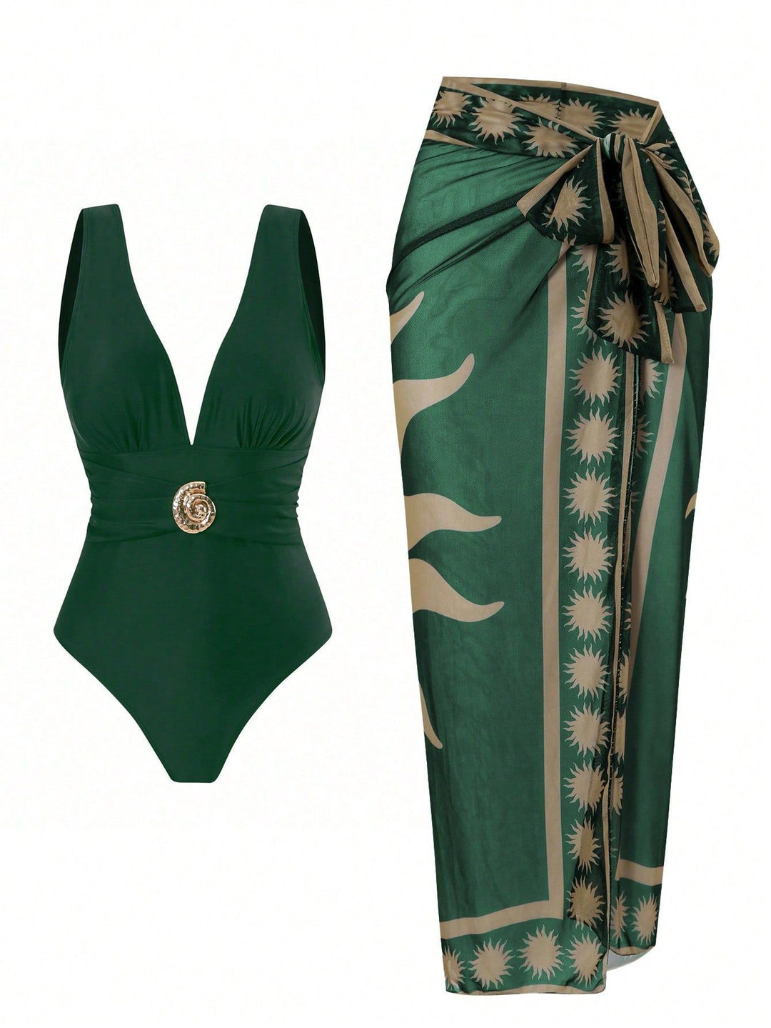 Damen Badeanzug mit femininem Wickelrock und elegantem Schmuckdetail EB