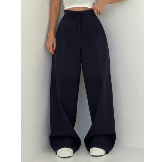 Damen weite Chino-Hose mit hohem Bund und verstellbarem Kordelzug EB