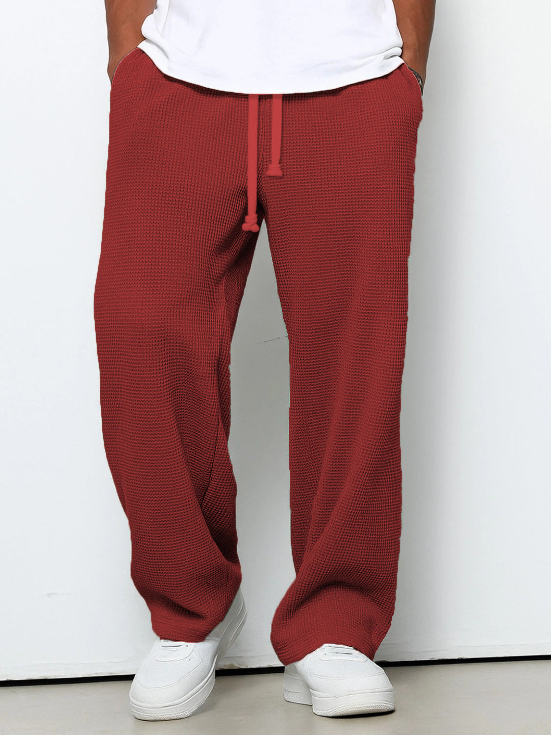 Herren nan lässige Waffelstruktur Lounge-Hose mit Kordelzug, elastischem Bund und weiter Passform EB