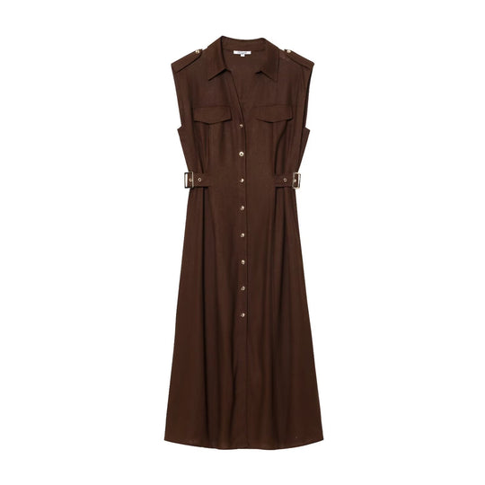 Damen Maxikleid mit dekorativen Taschen und Gürtel EB