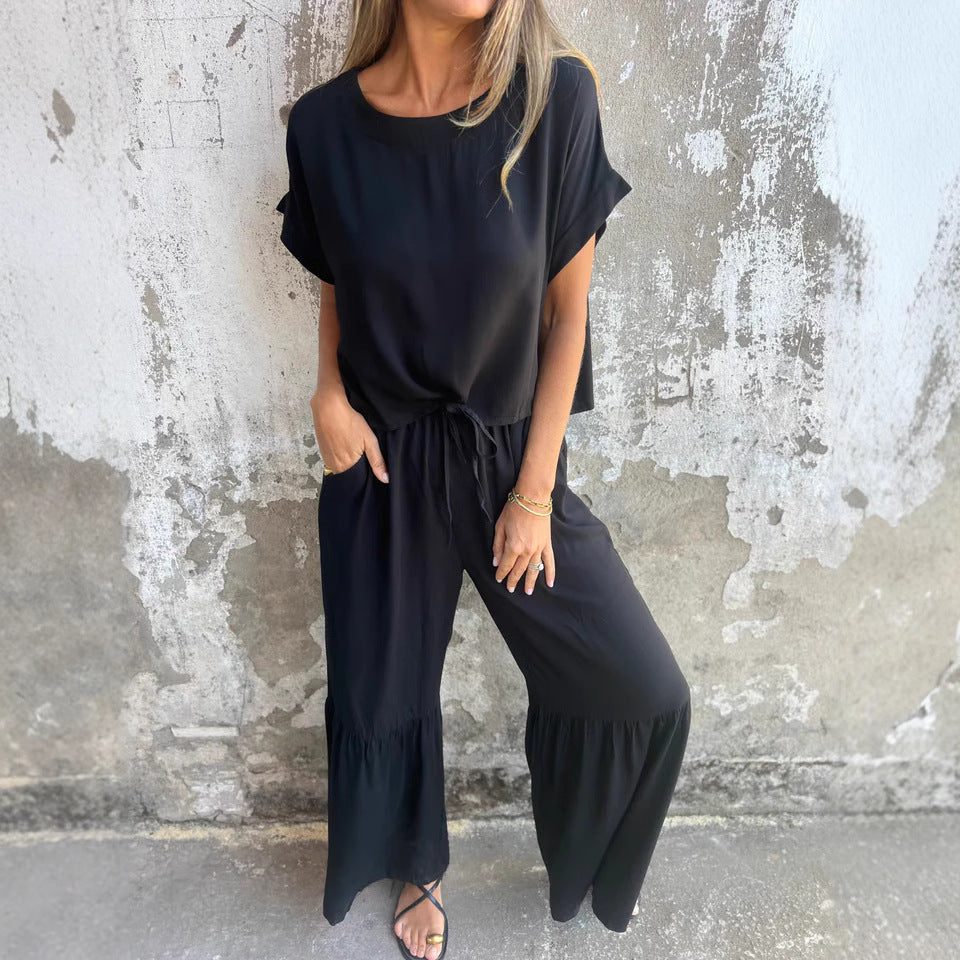 Damen lässiges Jumpsuit mit elegantem Schnitt und weitem Bein EB