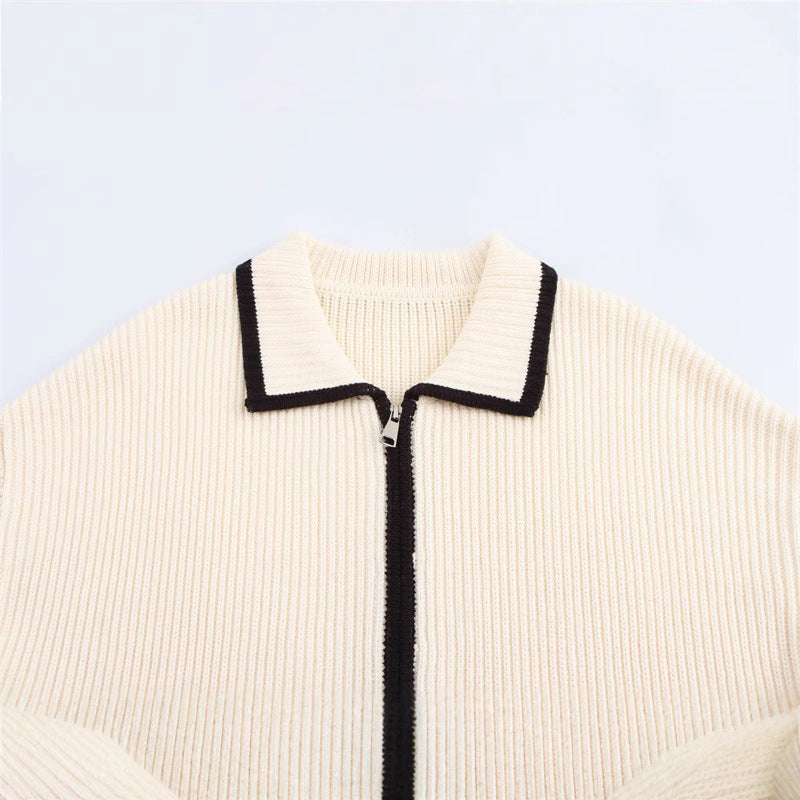 Damen Strickjacke mit elegantem Reißverschluss und Kontrastdetails EB