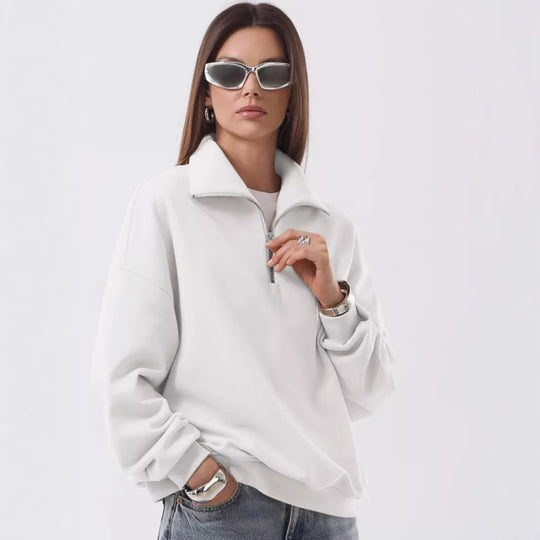 Unisex oversized Sweatshirt mit halbem Reißverschluss und Stehkragen aus weichem Baumwollmix EB