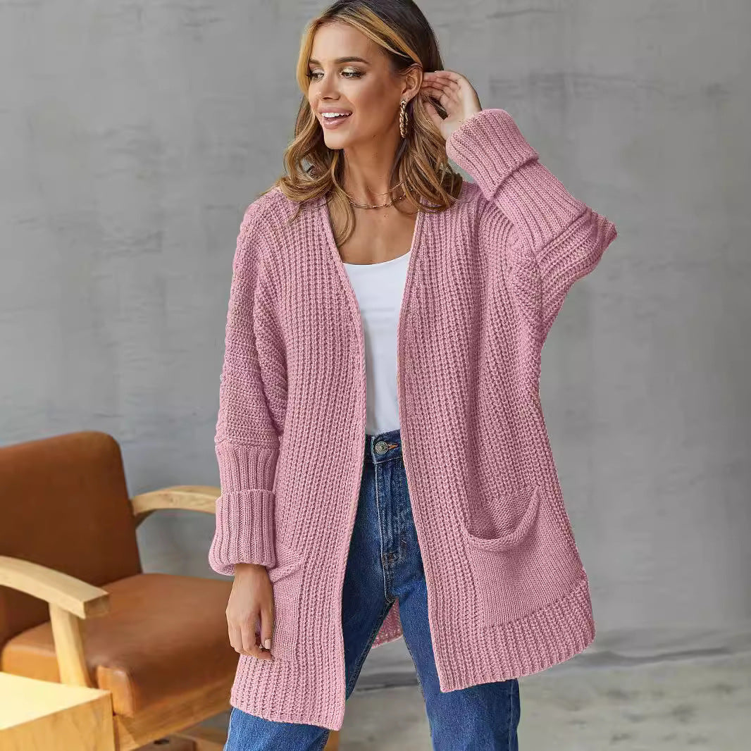 Damen Lange Strickjacke mit lockerer Passform und praktischen Taschen EB