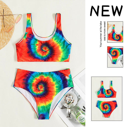 Damen Crop-Top Bikini-Set mit lebhaftem Spiral-Muster EB