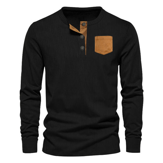 Herren Rippenfeinstrick Langarmshirt mit Slim‑Fit und Stehkragen EB