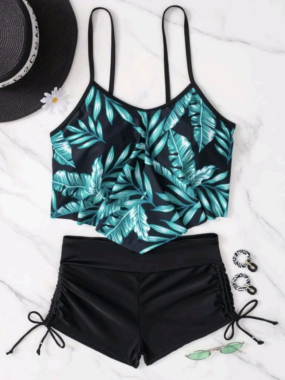 Damen Sportliches Tankini-Set mit Raffungen und verstellbaren Trägern EB