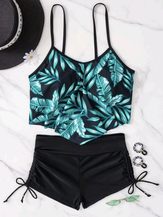 Damen Sportliches Tankini-Set mit Raffungen und verstellbaren Trägern EB