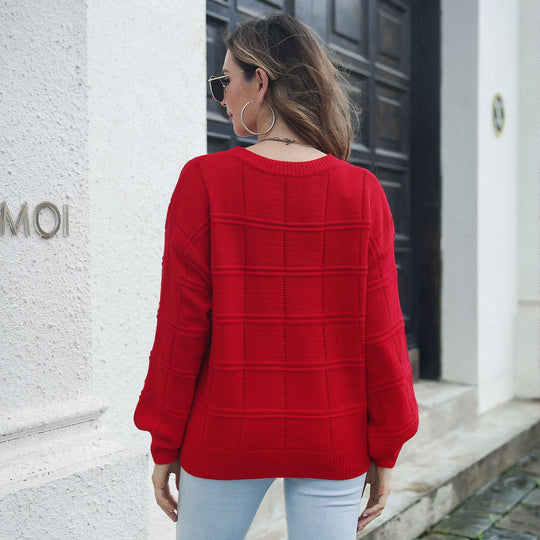Damen Chic-Strickpullover mit strukturiertem Wellenmuster EB