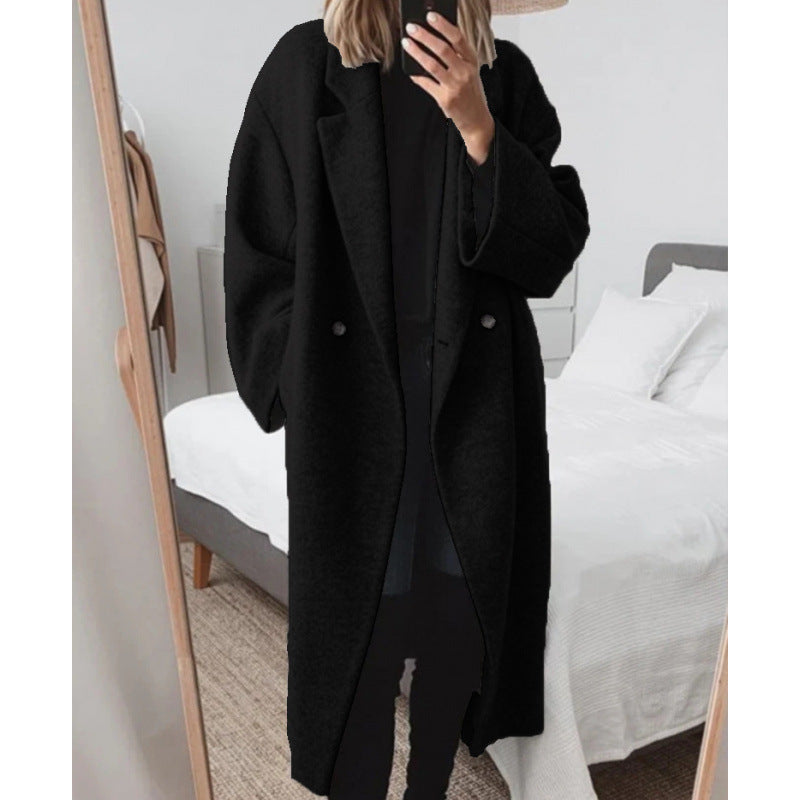 Damen Oversized Wolle-Mantel mit elegantem Revers und doppelt Knopfverschluss EB