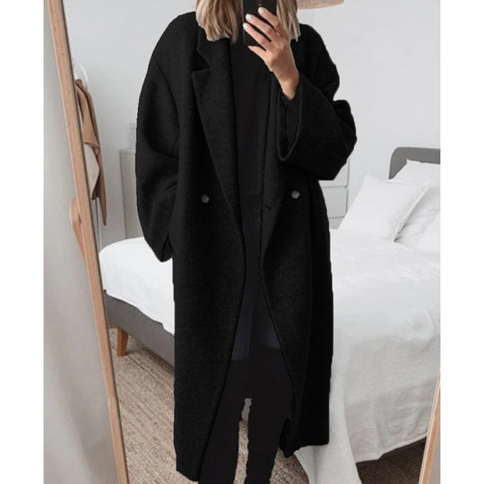 Damen Oversized Wolle-Mantel mit elegantem Revers und doppelt Knopfverschluss EB