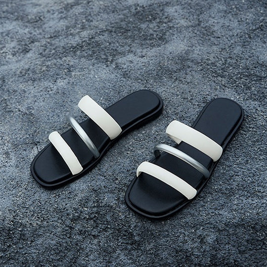 Damen modische Zehentrenner-Sandalen mit eleganten Riemen und komfortablem Fußbett EB
