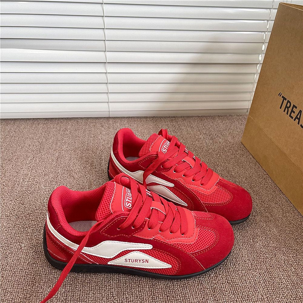 Damen Sportliche Sneaker mit weicher Veloursoberfläche und atmungsaktiver Netzstruktur EB
