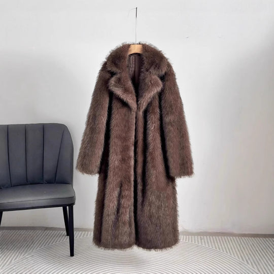 Damen Luxus Kunstfell Mantel EB