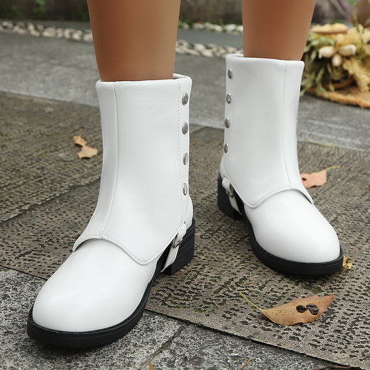 Damen Modische Ankle Boots mit praktischer Druckknopfverzierung und weichem Innenfutter EB