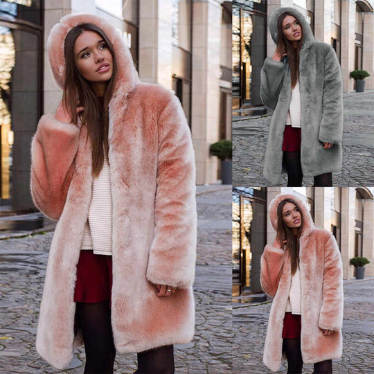 Damen Flauschige Kapuzenjacke aus Kunstfell mit dekorativem Schnitt EB