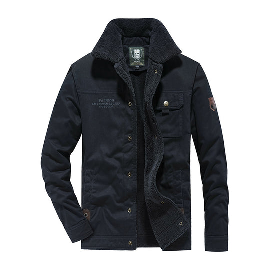 Herren Canvas-Fieldjacke mit Teddyfutter, Brusttasche und Druckknopfverschluss EB