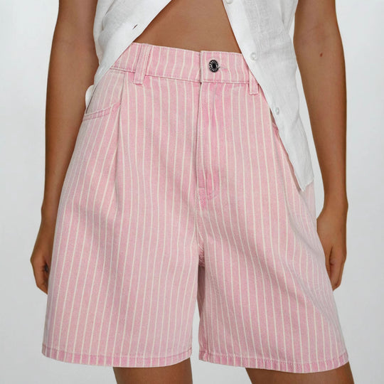 Damen Hoch taillierte Stoff-Shorts im modischen Streifen-Design EB