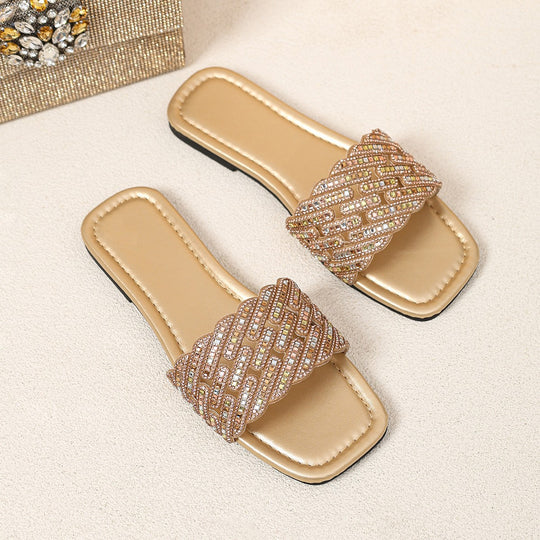 Damen glamouröse Badesandalen mit funkelnder Zierapplikation und komfortablem Fußbett EB