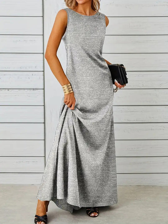 Damen elegantes Maxikleid mit schwingendem Saum und klassischem Schnitt EB