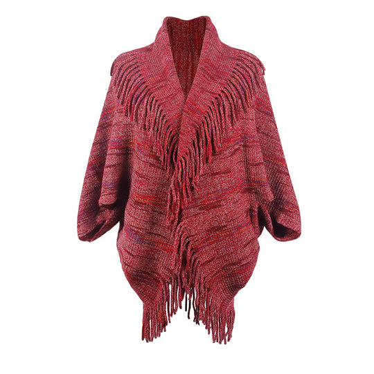 Damen Strickponcho mit luxuriösen Fransen und modernem Design EB