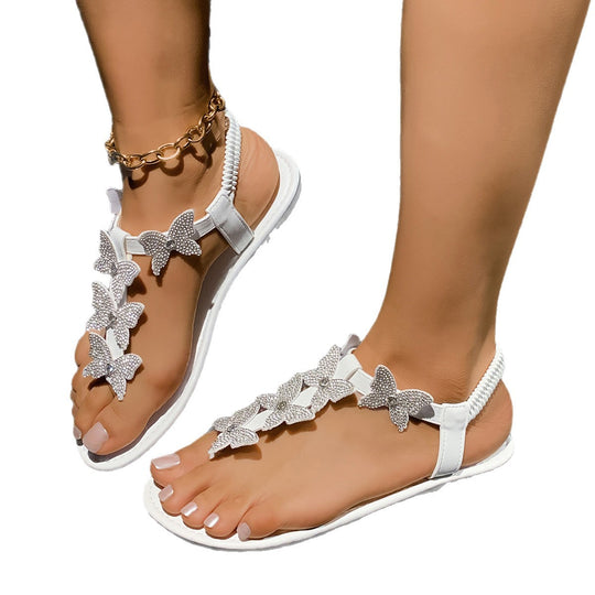 Damen Sandalen mit funkelnden Schmetterlingsapplikationen und komfortablem Riemendesign EB