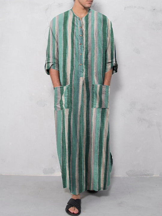 Herren nan lockerer Kaftan aus Leinenmischung mit Knopfleiste und aufgesetzten Taschen EB