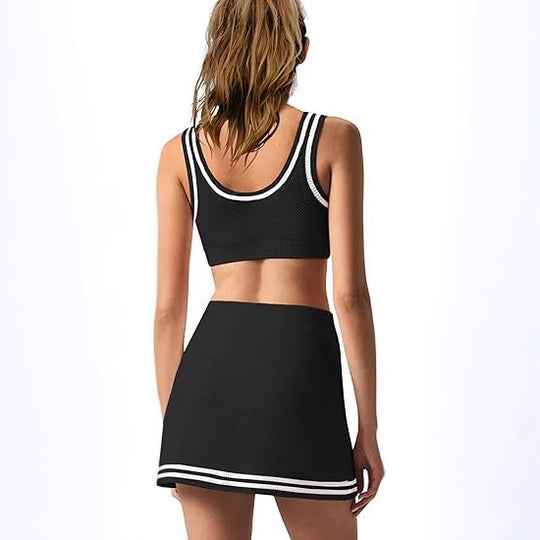Damen Sport-Set mit figurbetontem Crop-Top und Minirock EB