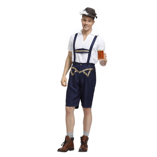 Herren nan traditionelle Oktoberfest Lederhose kurz mit verstellbaren Trägern und Zierstickerei EB