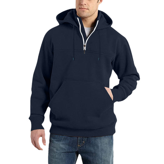 Herren modischer Kapuzenpullover mit halbem Reißverschluss und praktischen Kängurutaschen EB