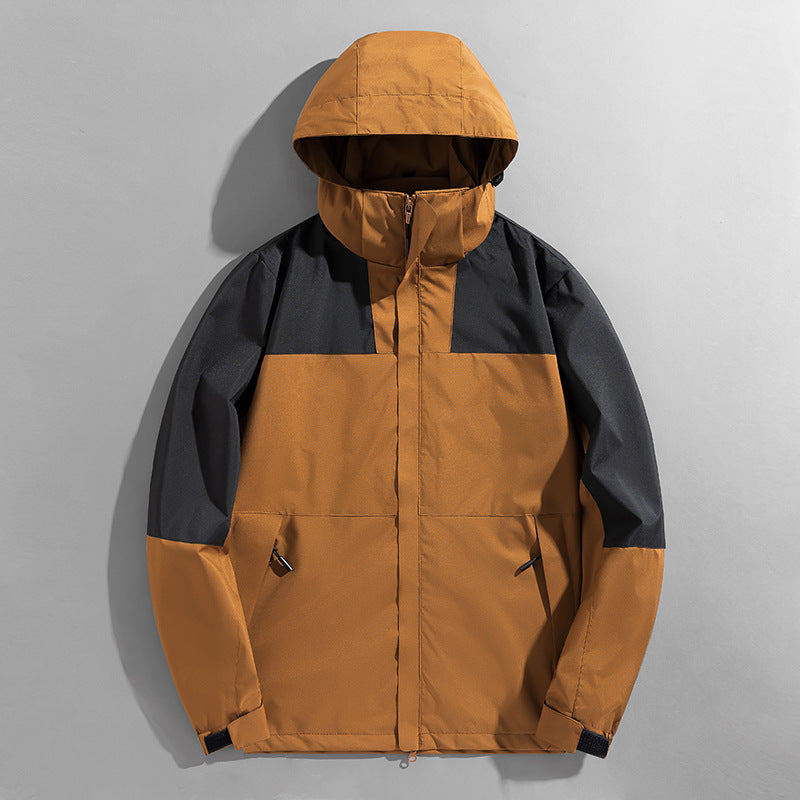 Herren dreilagige Shelljacke mit verschweißten Nähten verstellbarer Kapuze und winddichter Front EB