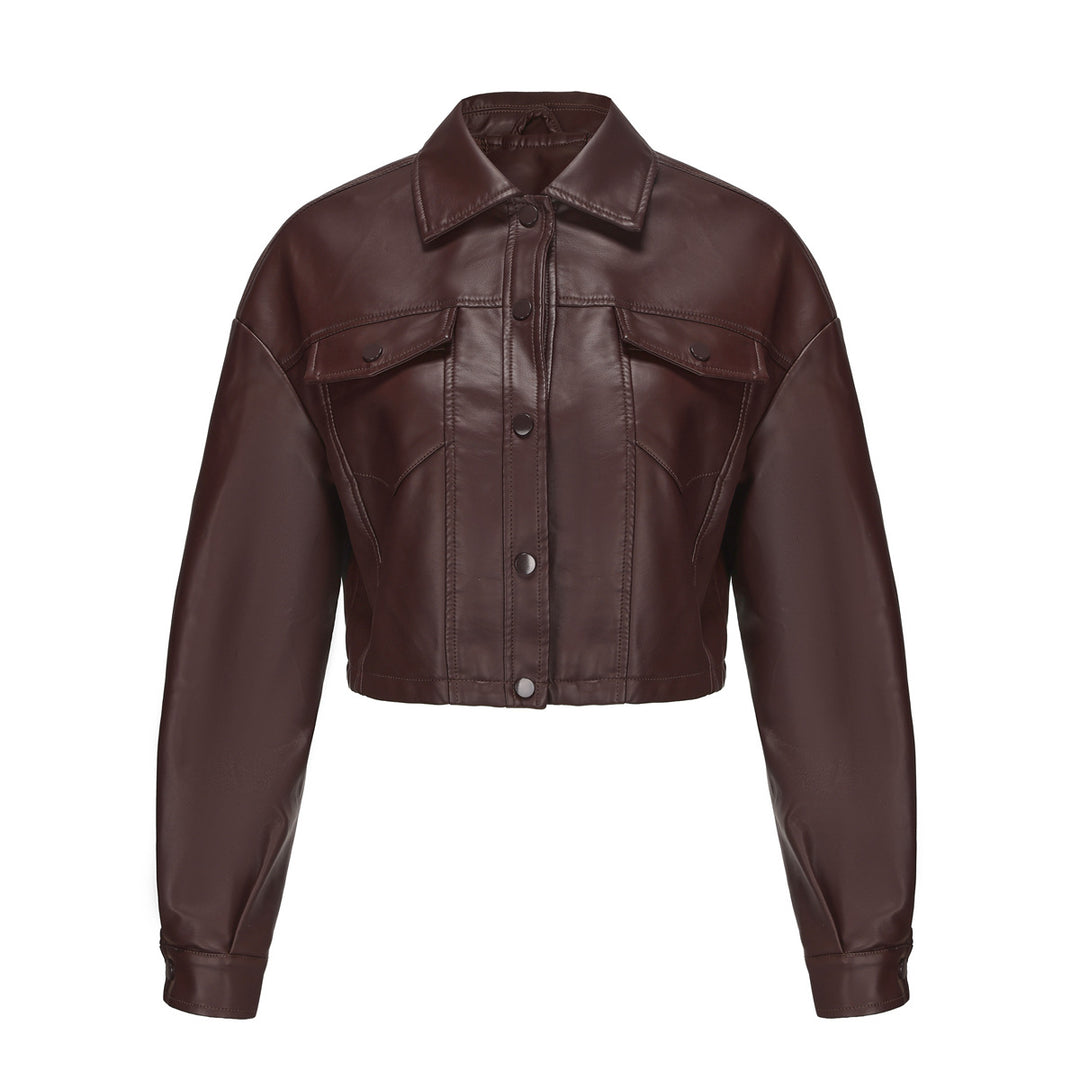 Damen nan kurze Lederjacke im Trucker-Stil mit kastiger Cropped-Passform EB
