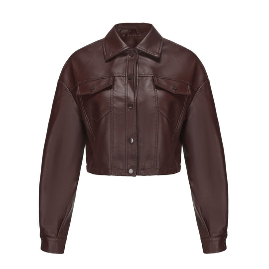 Damen nan kurze Lederjacke im Trucker-Stil mit kastiger Cropped-Passform EB