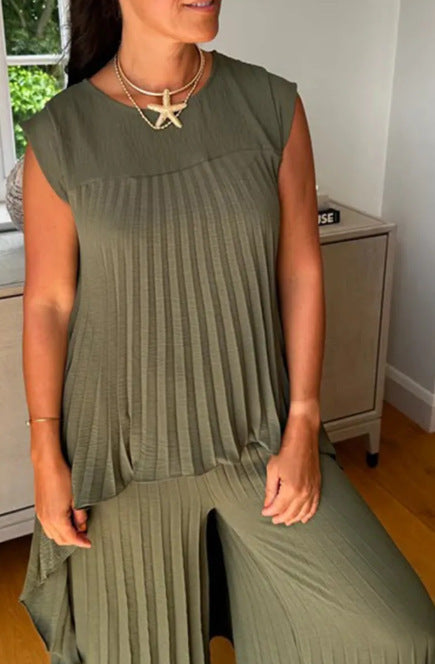 Damen Plissee Maxikleid mit elegantem Schnitt und fließender Silhouette EB