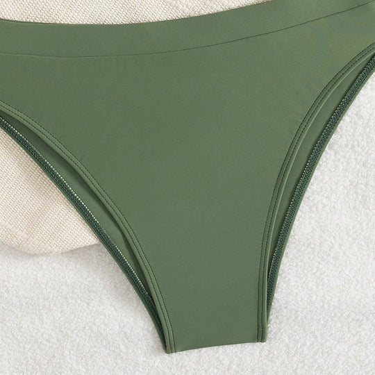 Damen Push-Up Bikini mit gerafftem Oberteil und hohem Bund EB