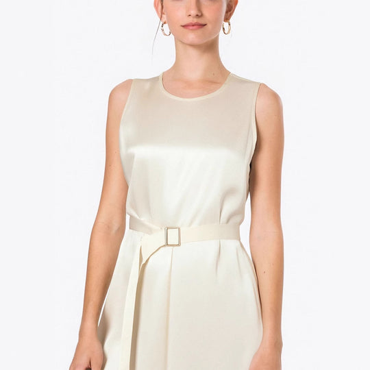 Damen Elegantes Midikleid mit Taillengürtel und fließendem Schnitt EB