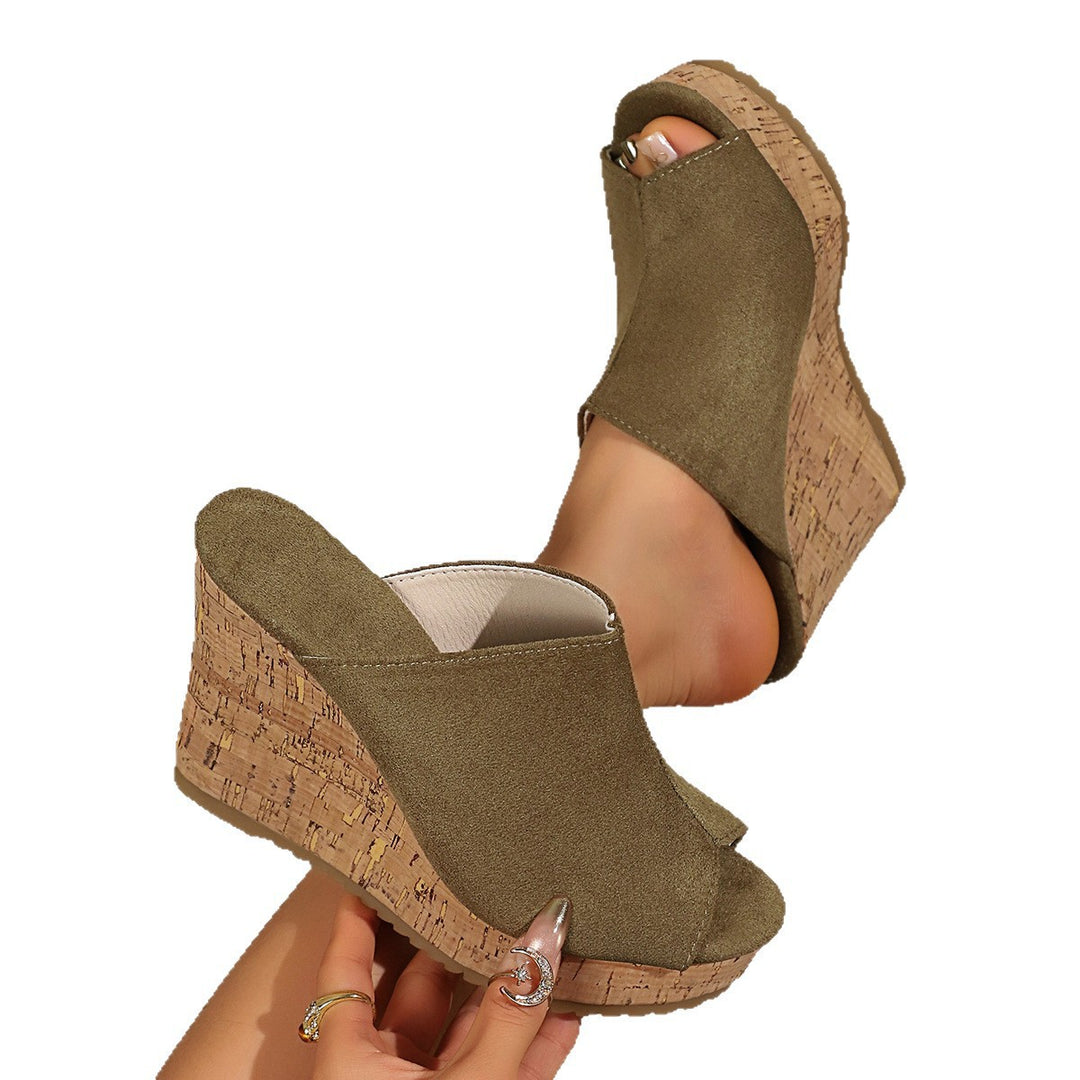 Damen Wedge-Pantoletten mit hochwertiger Korksohle und offenem Zehenbereich EB